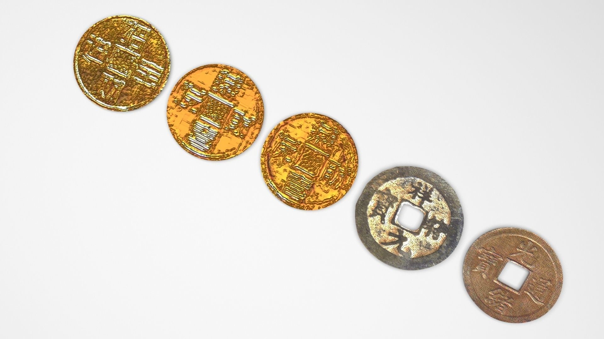 Chinese Coins Set 3D model_1