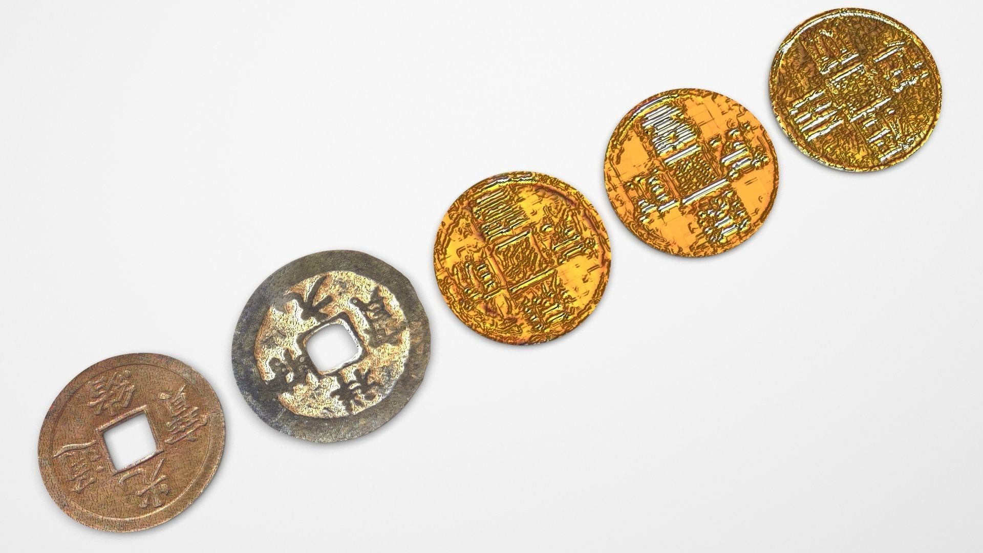 Chinese Coins Set 3D model_2