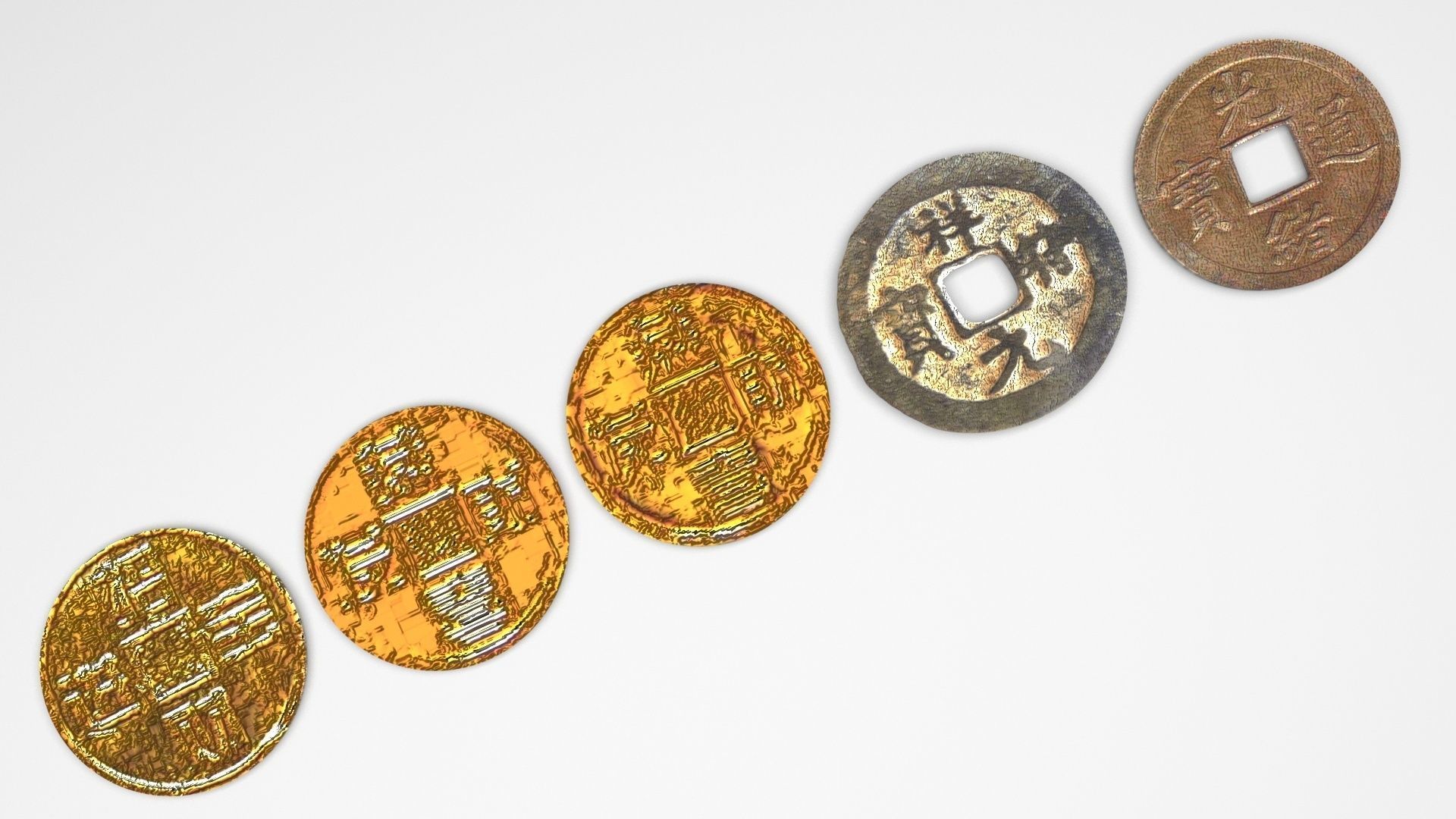 Chinese Coins Set 3D model_4