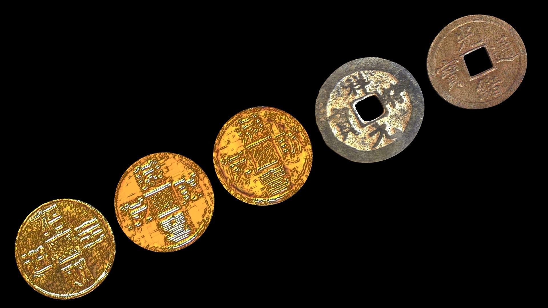 Chinese Coins Set 3D model_9