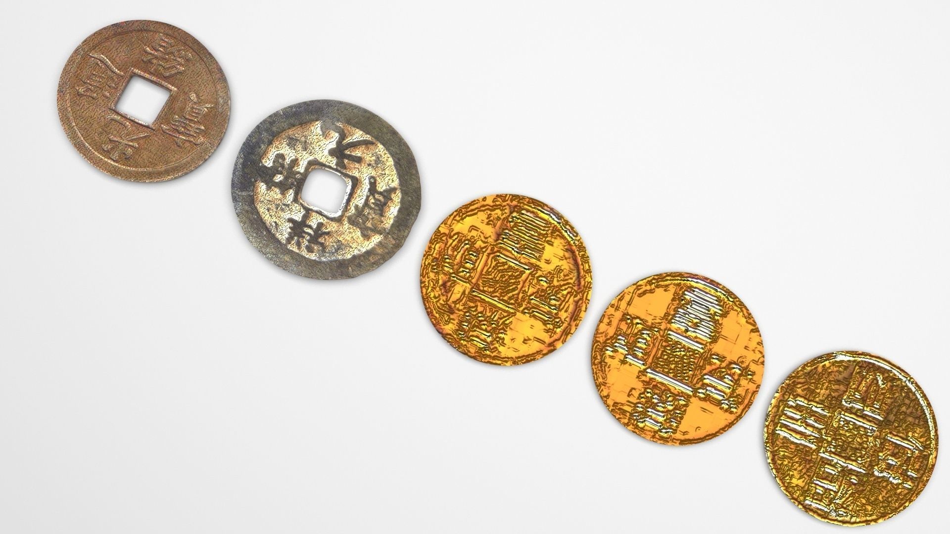 Chinese Coins Set 3D model_3