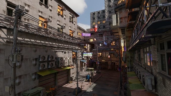 Techno Urban Streets Low-poly 3D model 6