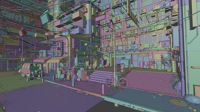 Techno Urban Streets Low-poly 3D model 7
