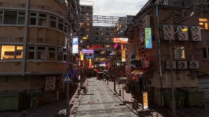 Techno Urban Streets Low-poly 3D model 3