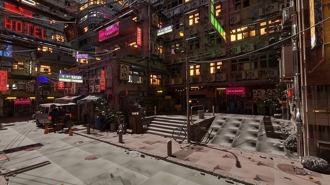Techno Urban Streets Low-poly 3D model 5