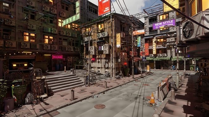 Techno Urban Streets Low-poly 3D model 2