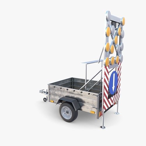 Roadworks trailer v1 Low-poly 3D model 4