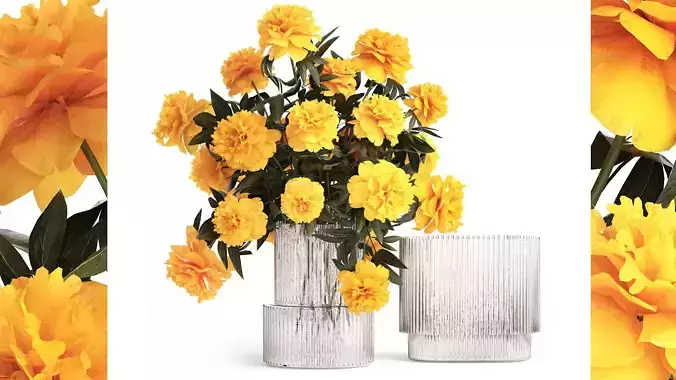 Realistic bouquet of yellow flowers Paeonia peony 381