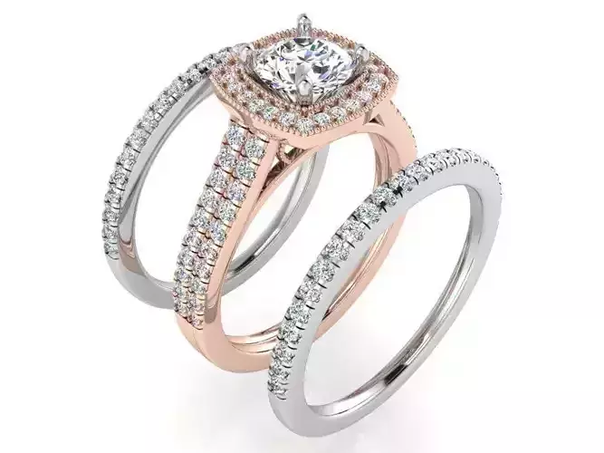 Square Halo Ring With 2pcs Band 3281