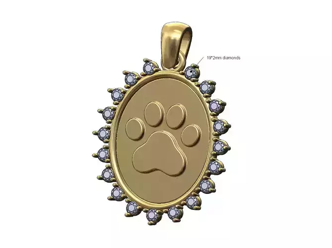 Oval pet paw pawprint diamond pendant charm
