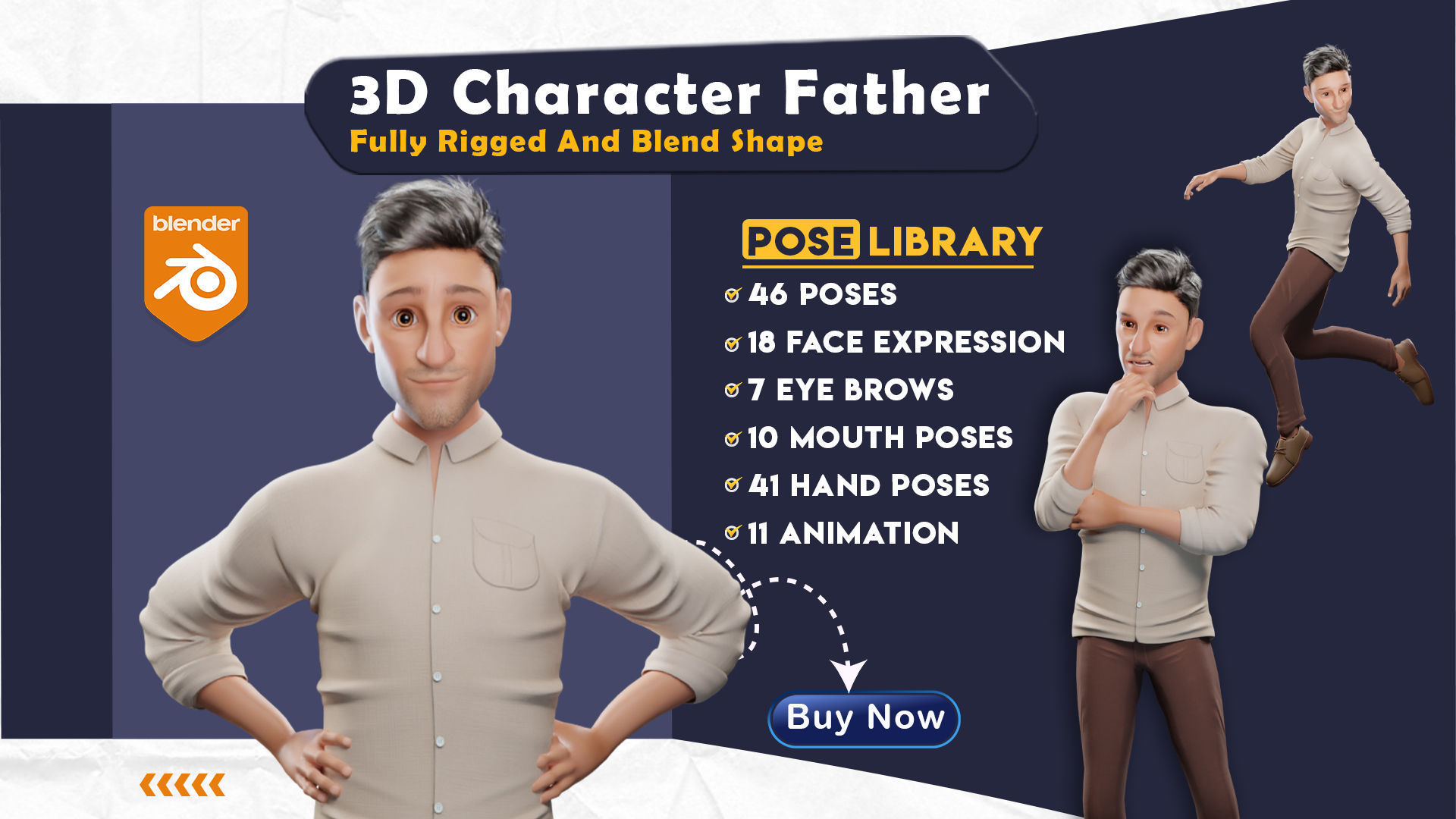 Fatherly Model 3D model Pixar-Style Father Character Rigged VR / AR / low-poly rigged ...