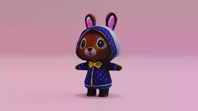 Bunny Rabbit in Hood Toy Plush Low High Poly