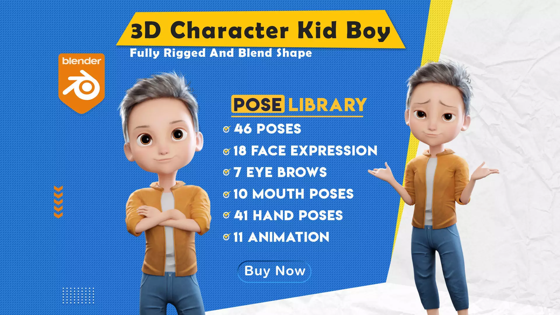Pixar-Style Kid Boy Character Rigged Low-poly 3D model_0