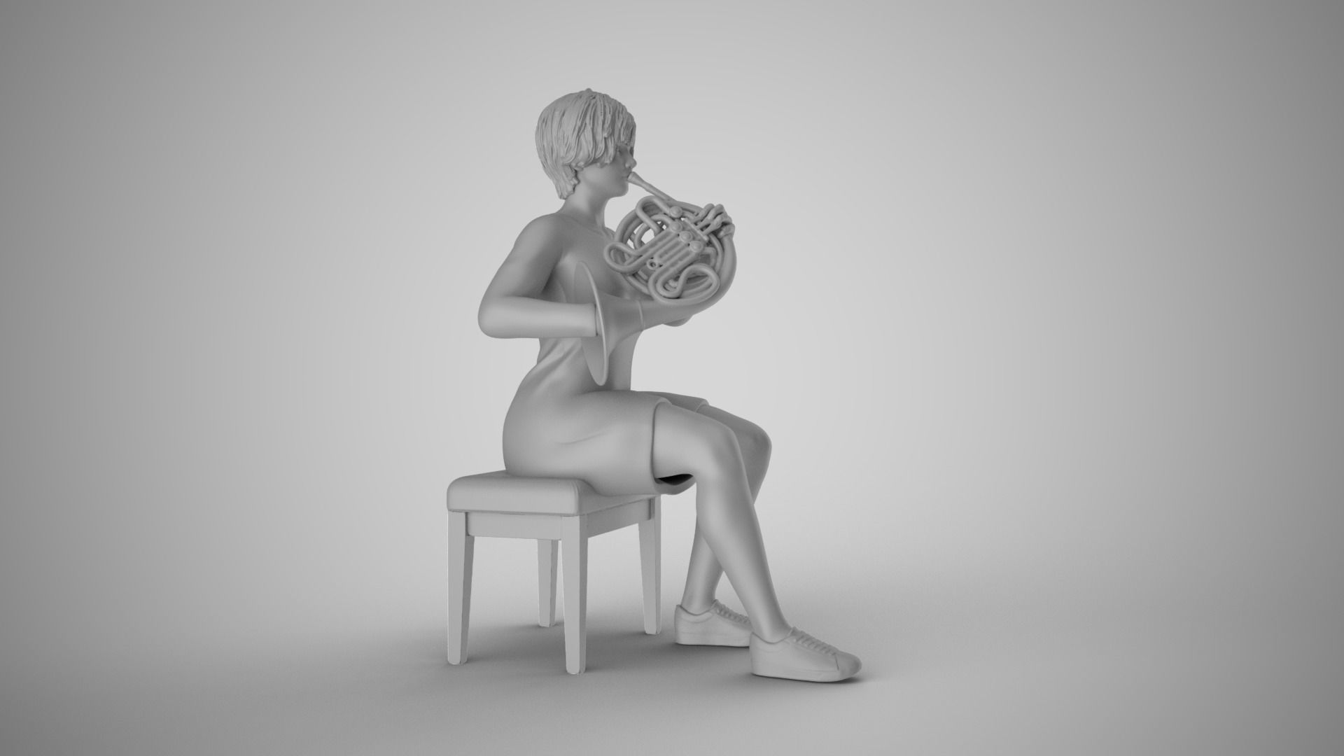 Woman French Horn Player 3D print model_3