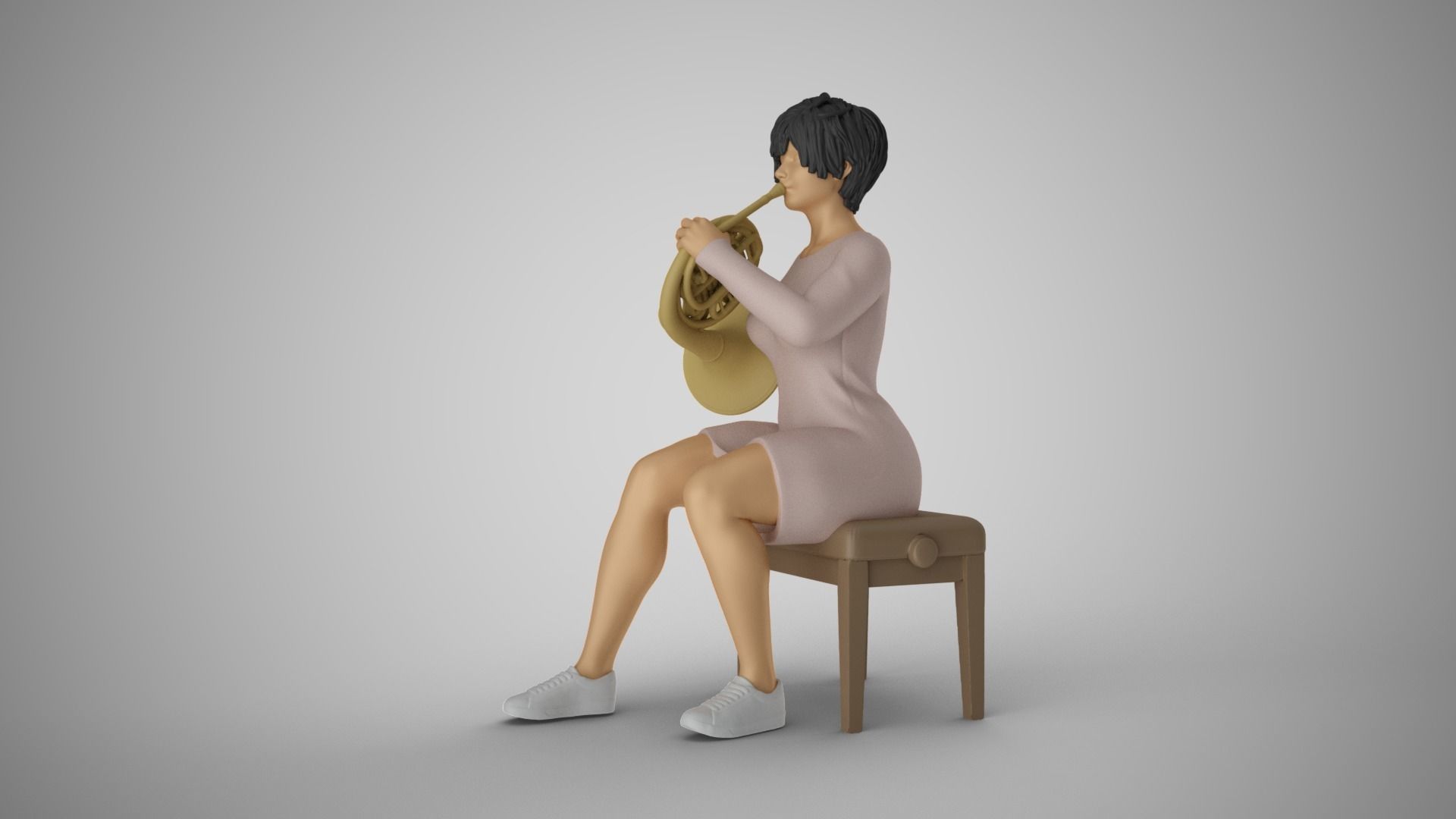 Woman French Horn Player 3D print model_12
