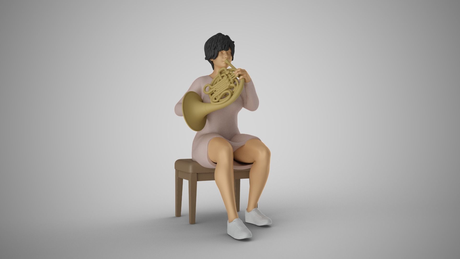 Woman French Horn Player 3D print model_19