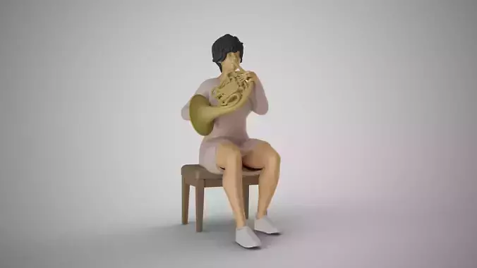 Woman French Horn Player 3D print model