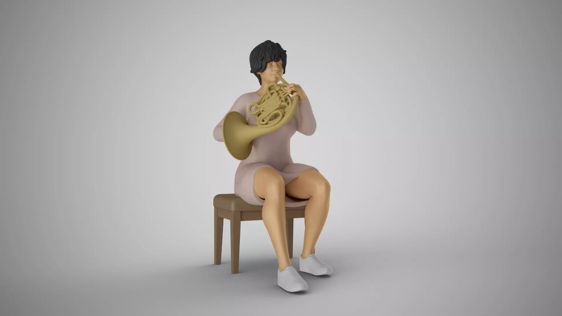 Woman French Horn Player 3D print model_0
