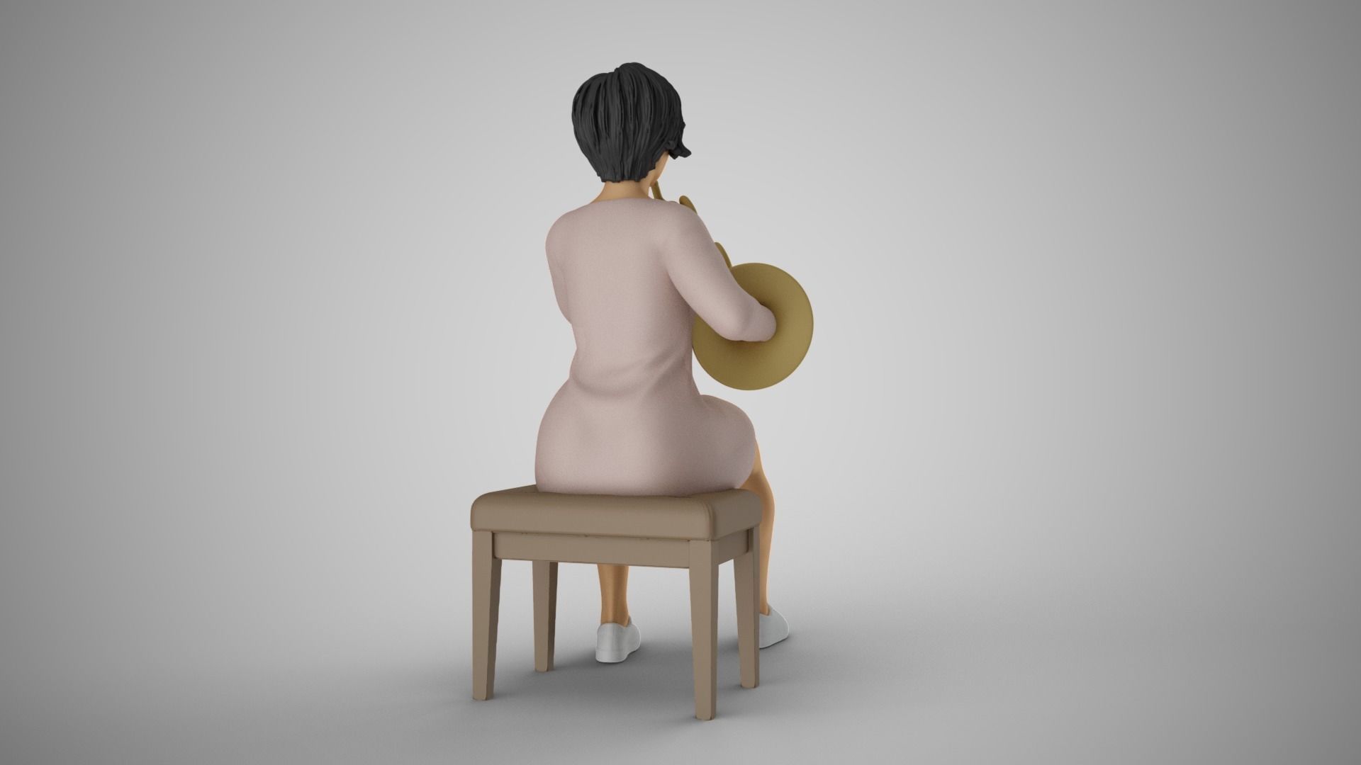 Woman French Horn Player 3D print model_6