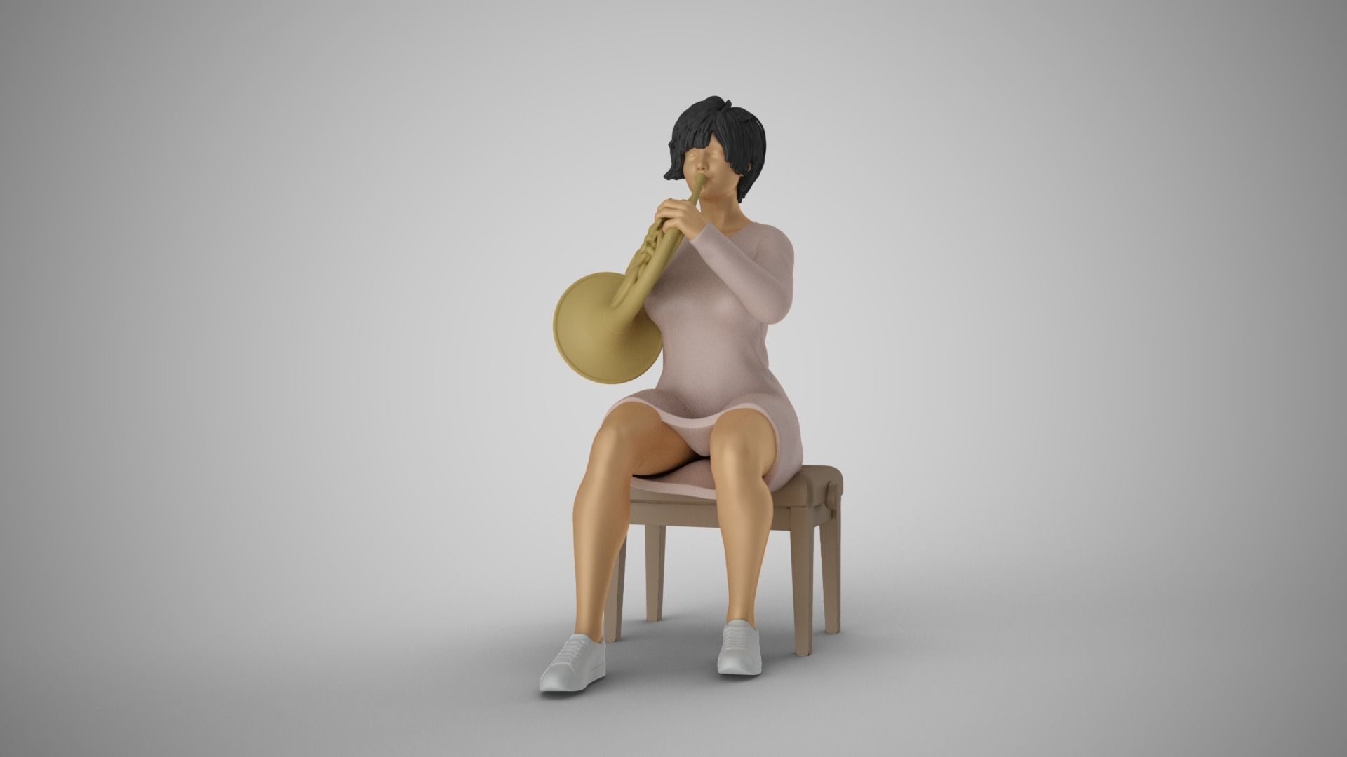 Woman French Horn Player 3D print model_15
