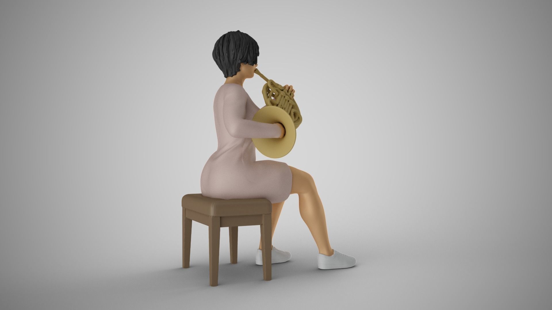 Woman French Horn Player 3D print model_20