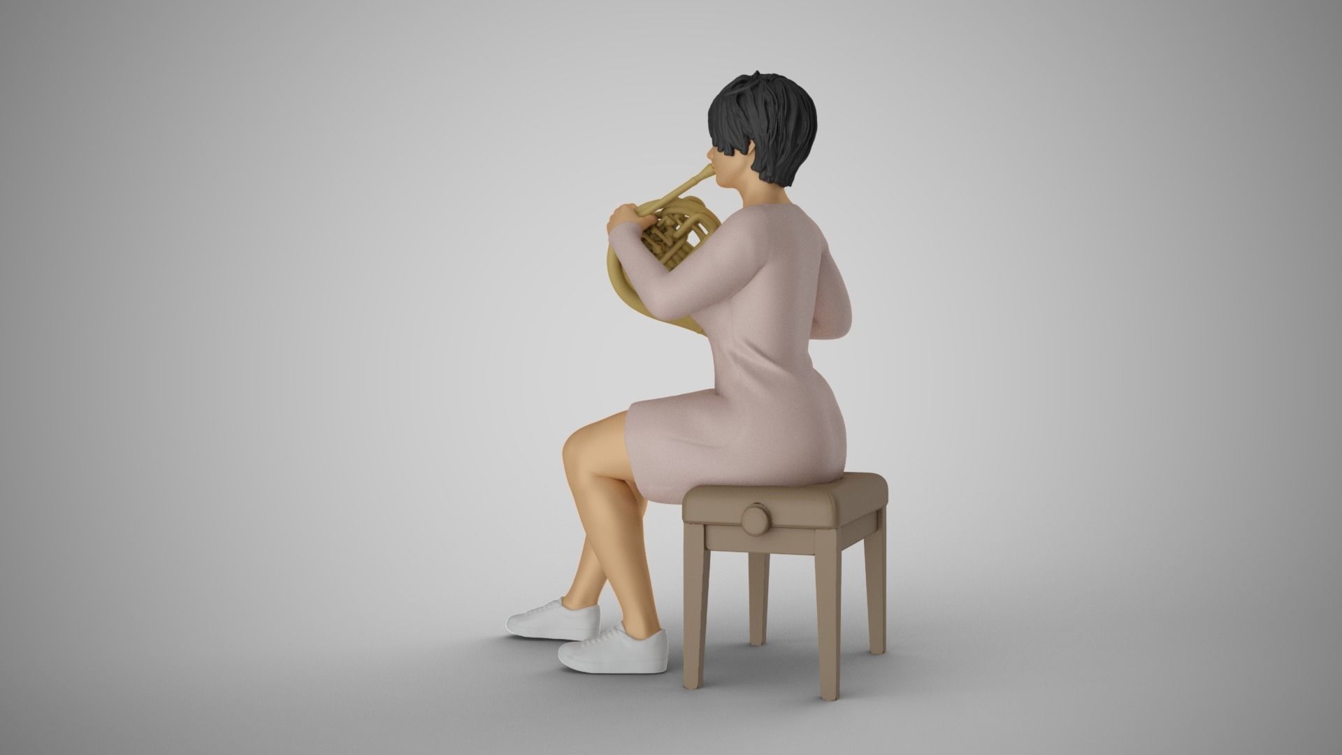 Woman French Horn Player 3D print model_8