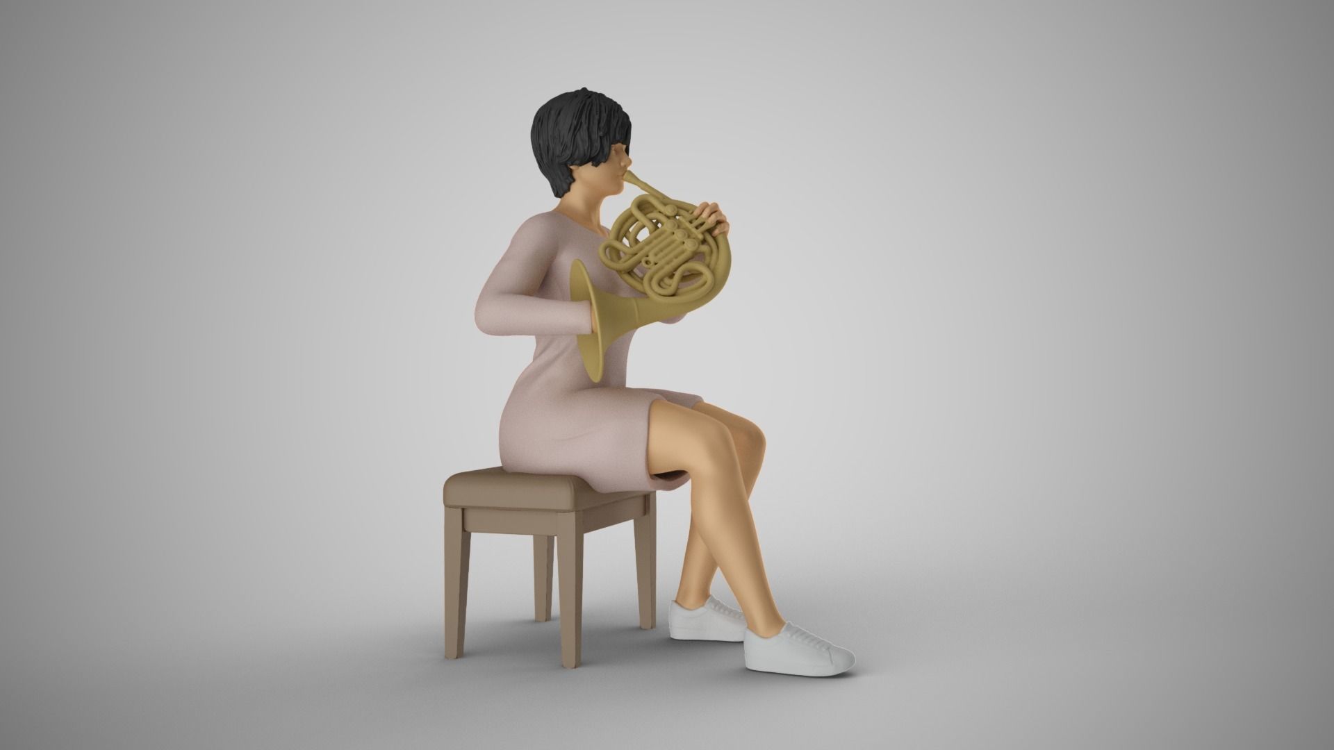 Woman French Horn Player 3D print model_11