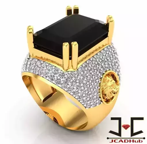 0170 - Black Stone Diamond Gents Ring