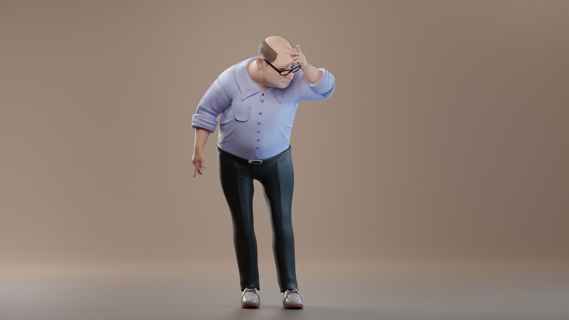 Pixar-Style Uncle Character rigged Low-poly 3D model_10