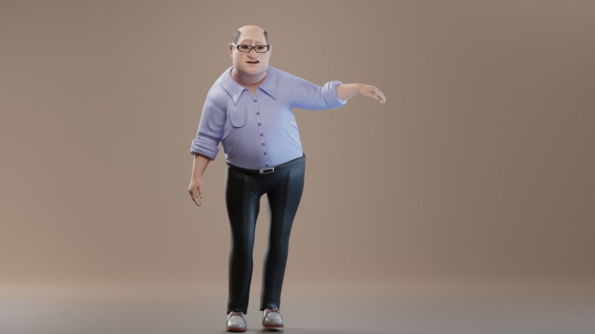 Pixar-Style Uncle Character rigged Low-poly 3D model_35