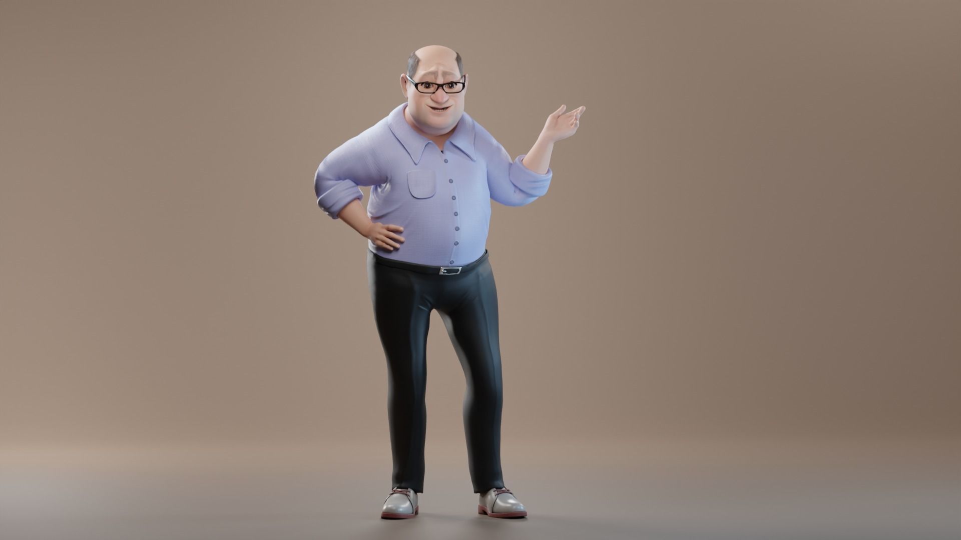 Pixar-Style Uncle Character rigged Low-poly 3D model_40