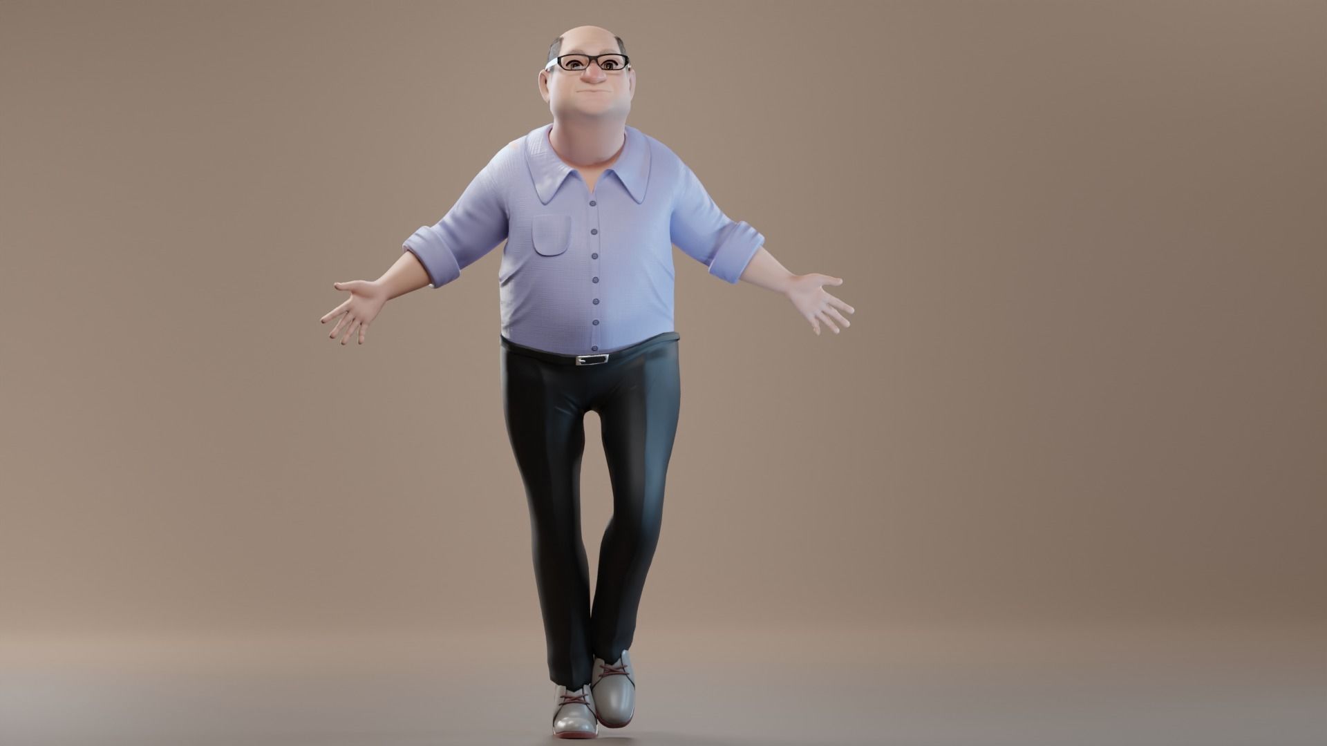 Pixar-Style Uncle Character rigged Low-poly 3D model_30