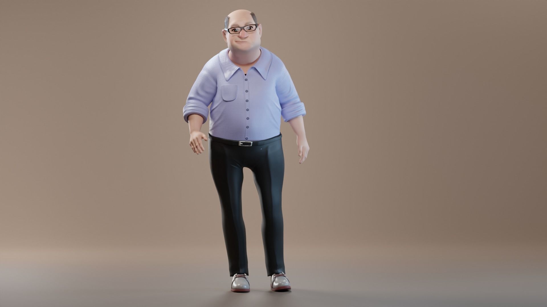 Pixar-Style Uncle Character rigged Low-poly 3D model_25