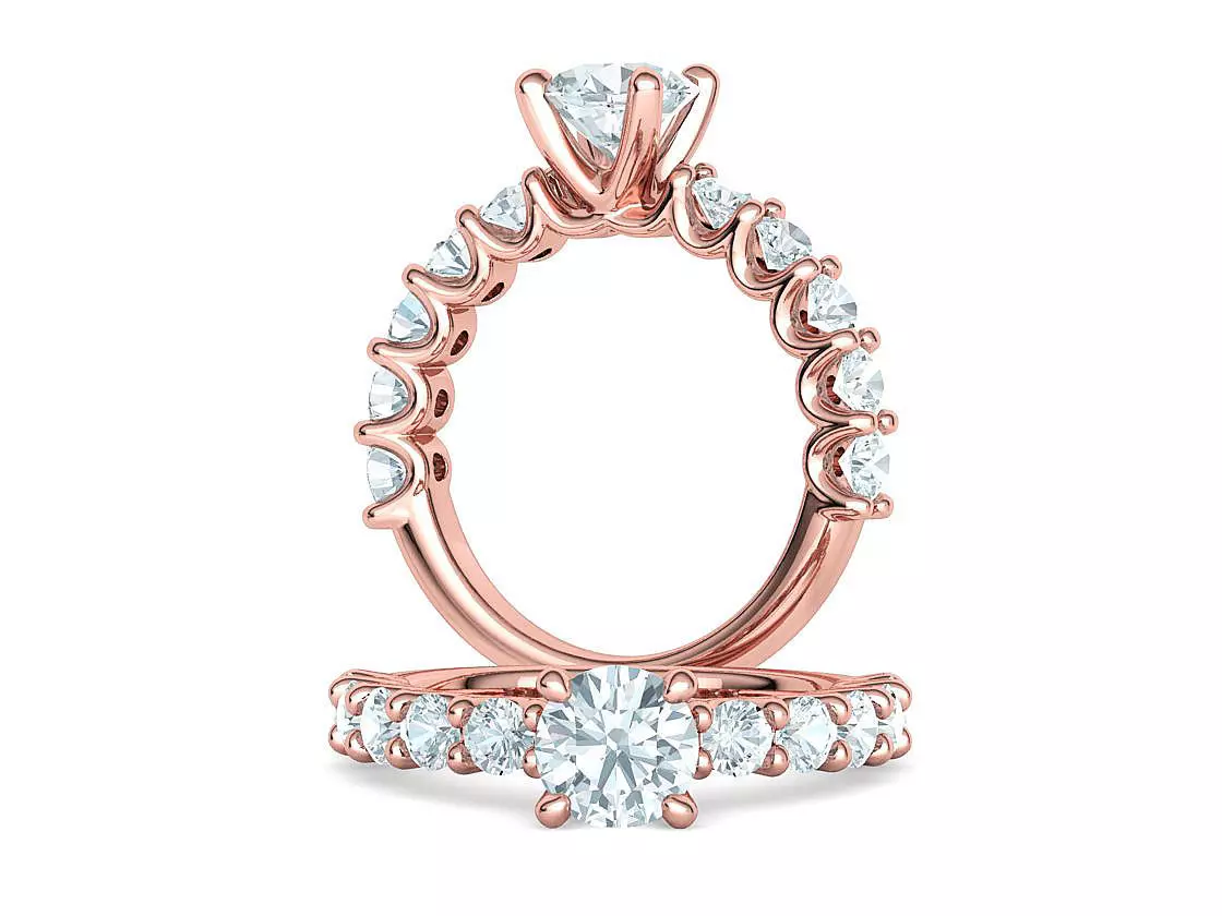 1ct Diamond Solitaire Engagement Ring 3mm side stones 3dmodel 3D print model