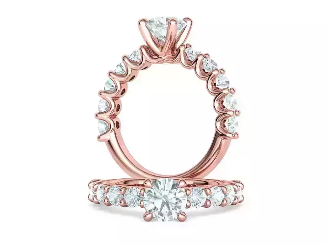 1ct Diamond Solitaire Engagement Ring 3mm side stones 3dmodel 3D print model