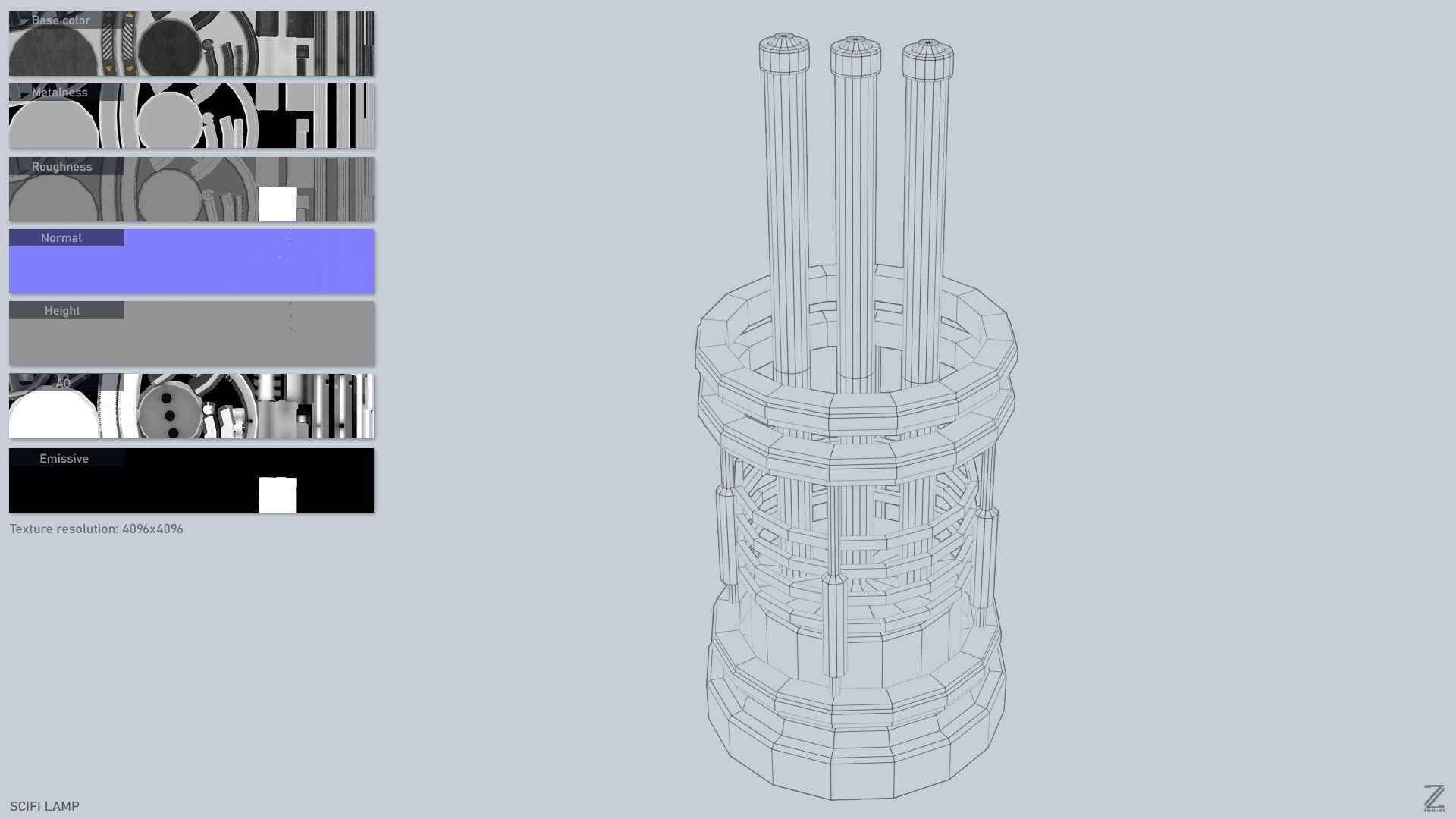 Sci fi lamp Low-poly 3D model_3