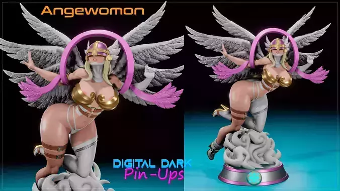 Angewomon from Digimon with NSFW version and Miniatures 3D print model