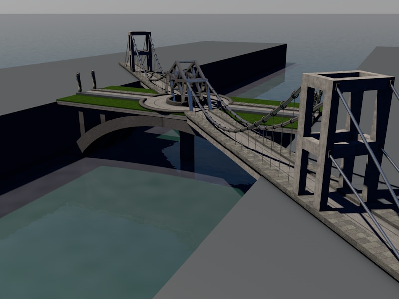 Bridge with roundabout 3D model_1