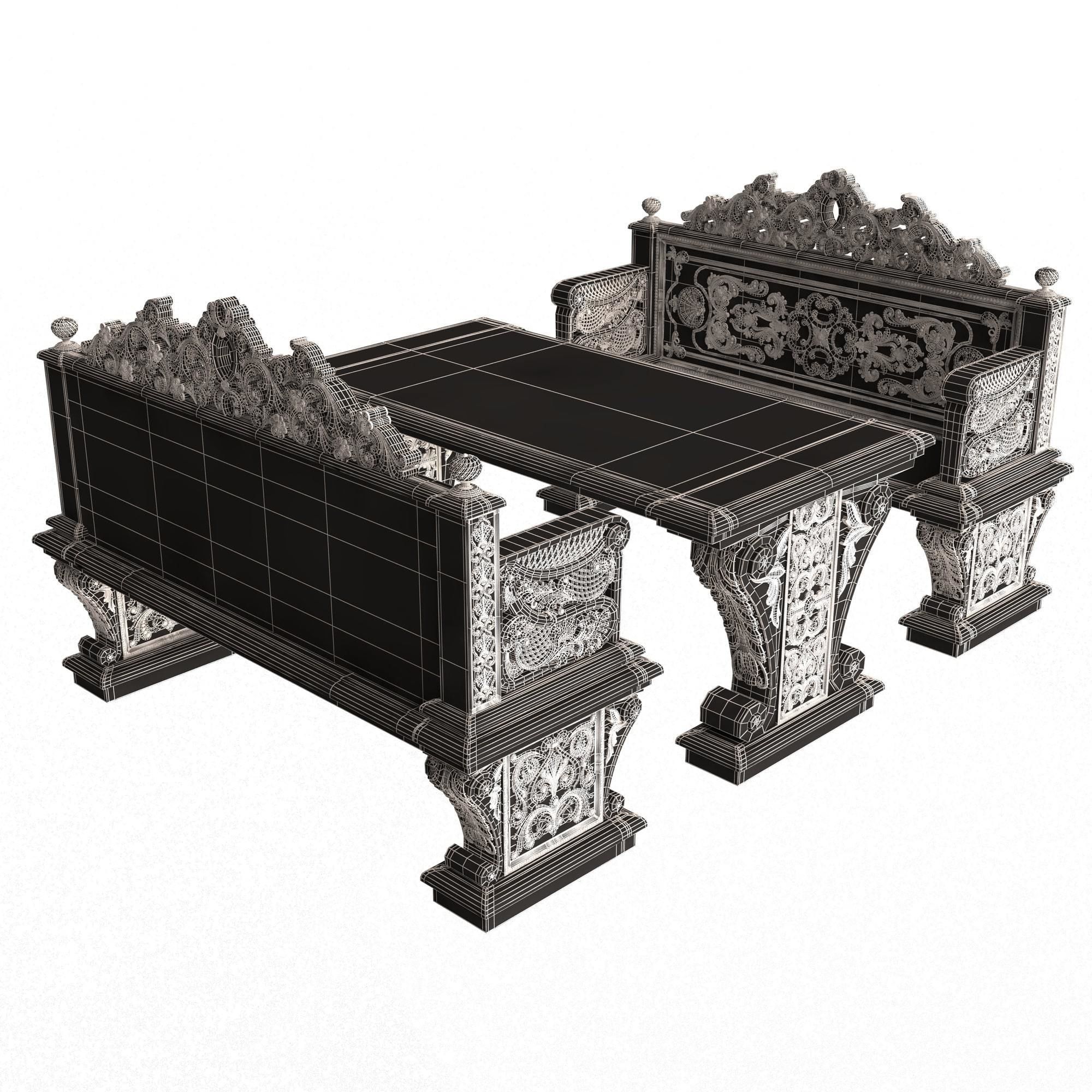 Stone Bench and Table 05 Low-poly 3D model_6