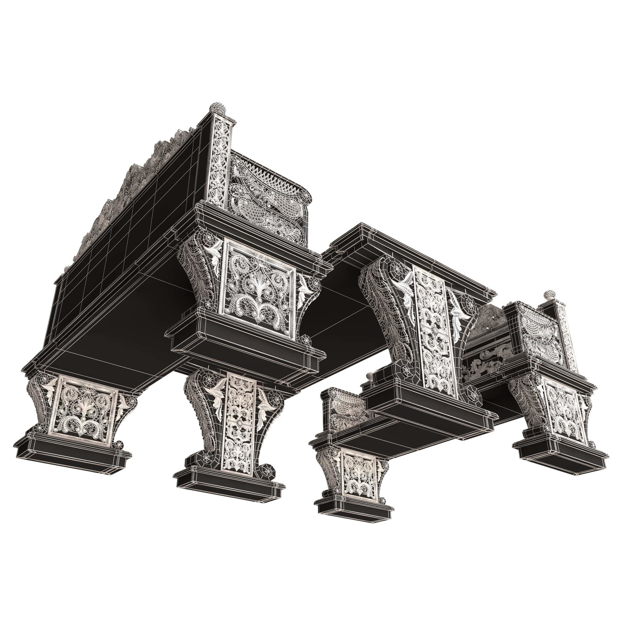 Stone Bench and Table 05 Low-poly 3D model_8