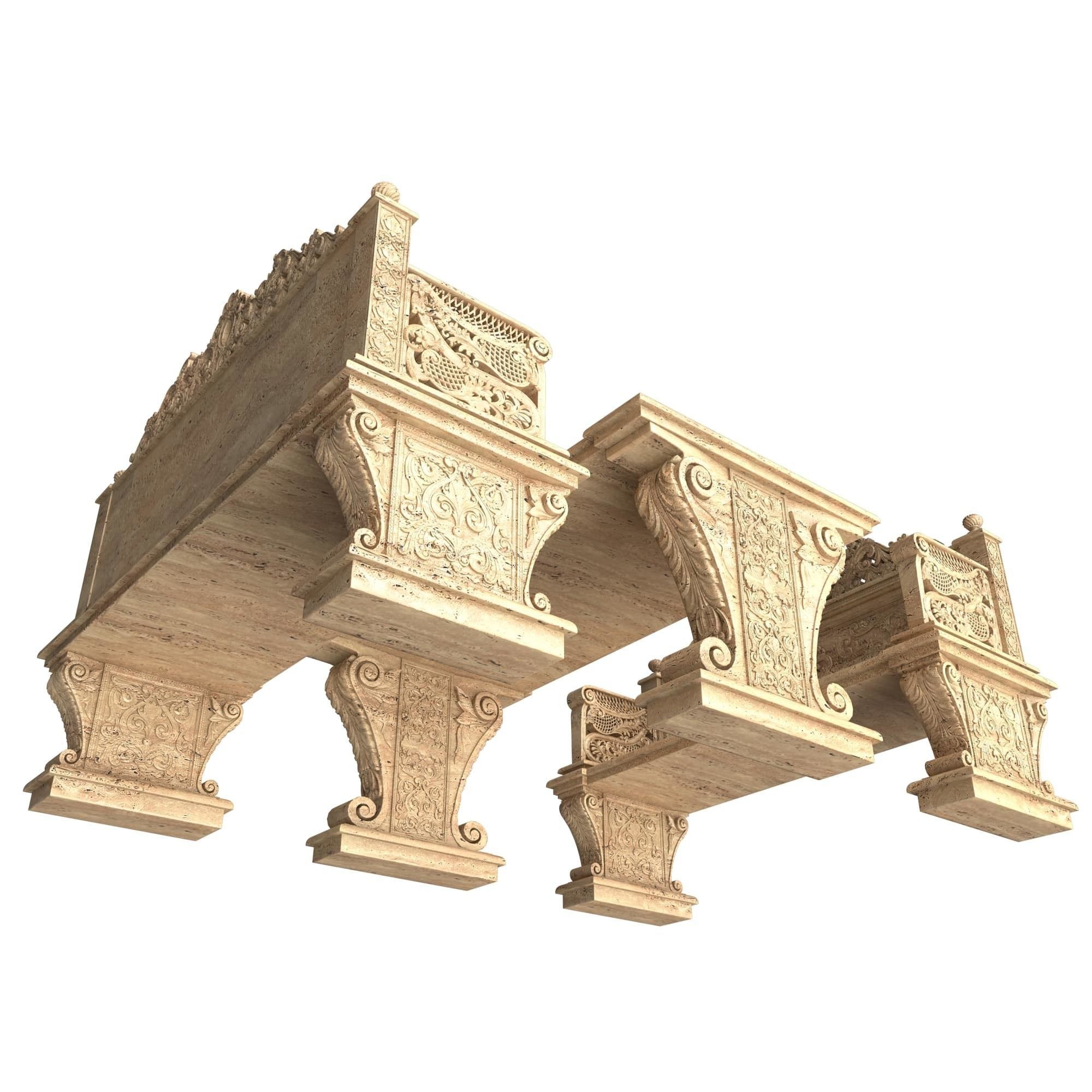 Stone Bench and Table 05 Low-poly 3D model_2