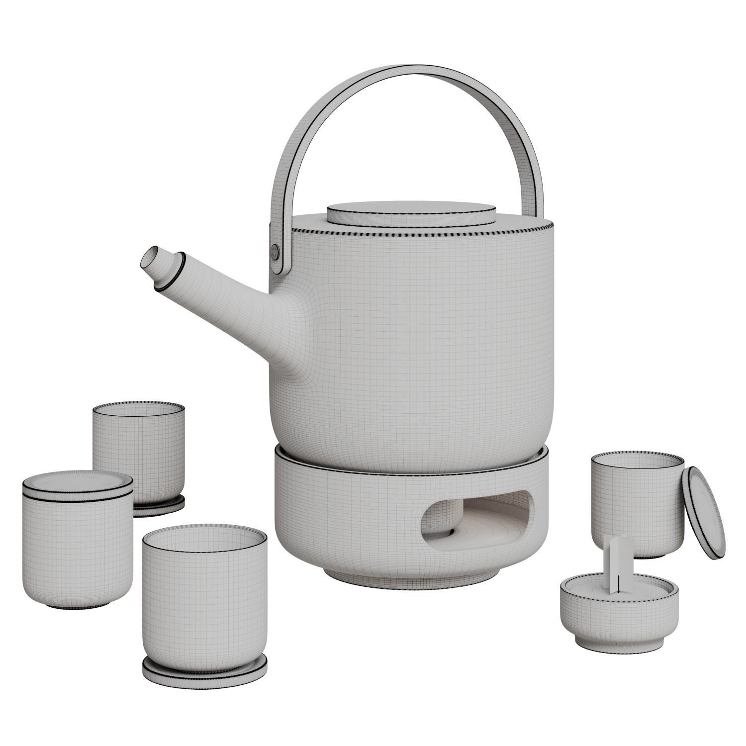Stelton Theo Teapot with cups 3D model_4