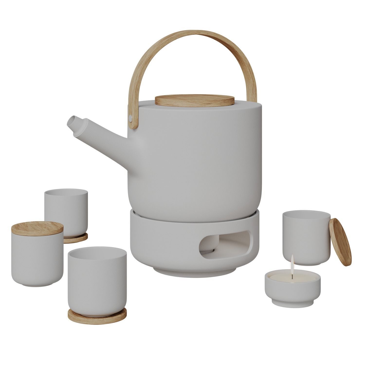 Stelton Theo Teapot with cups 3D model_2