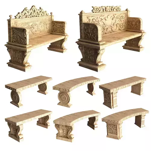 Stone Bench Collection Low-poly 3D model