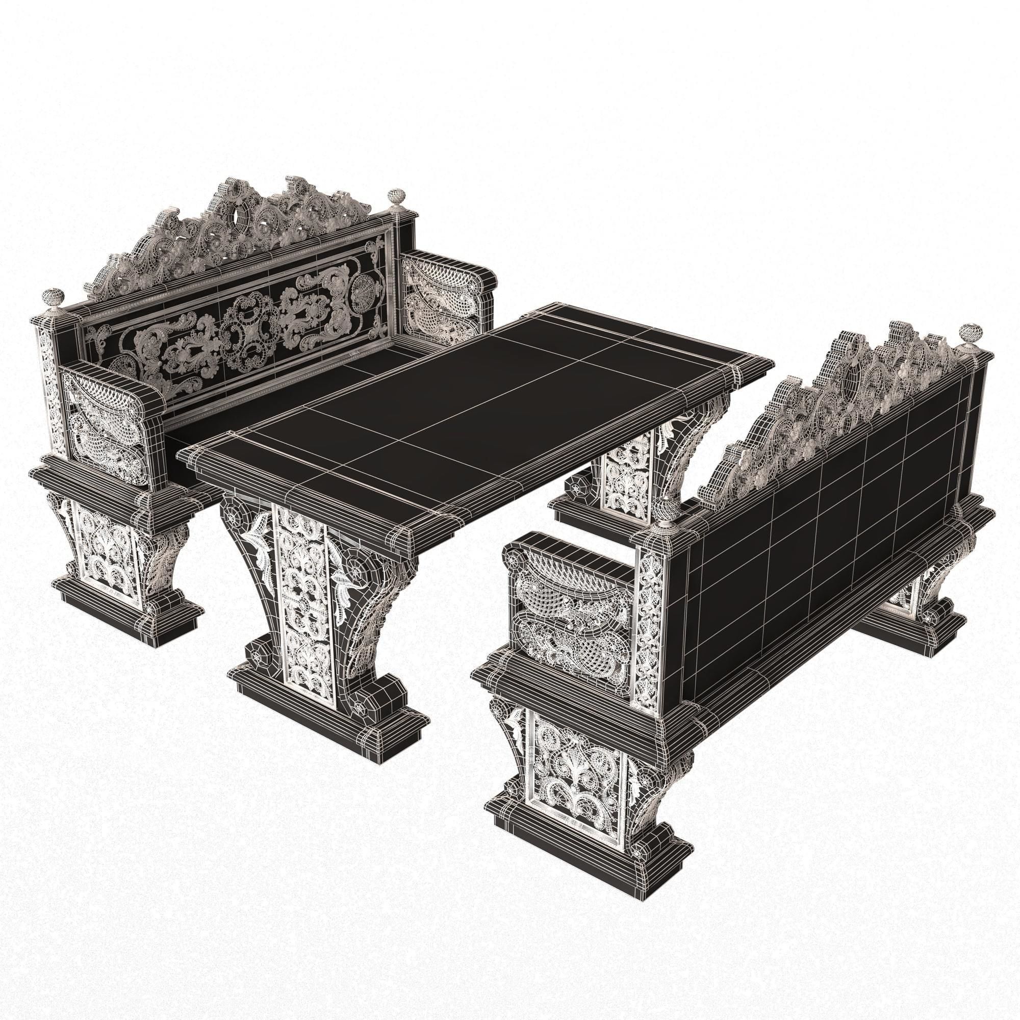 Stone Bench and Table Collection Low-poly 3D model_58