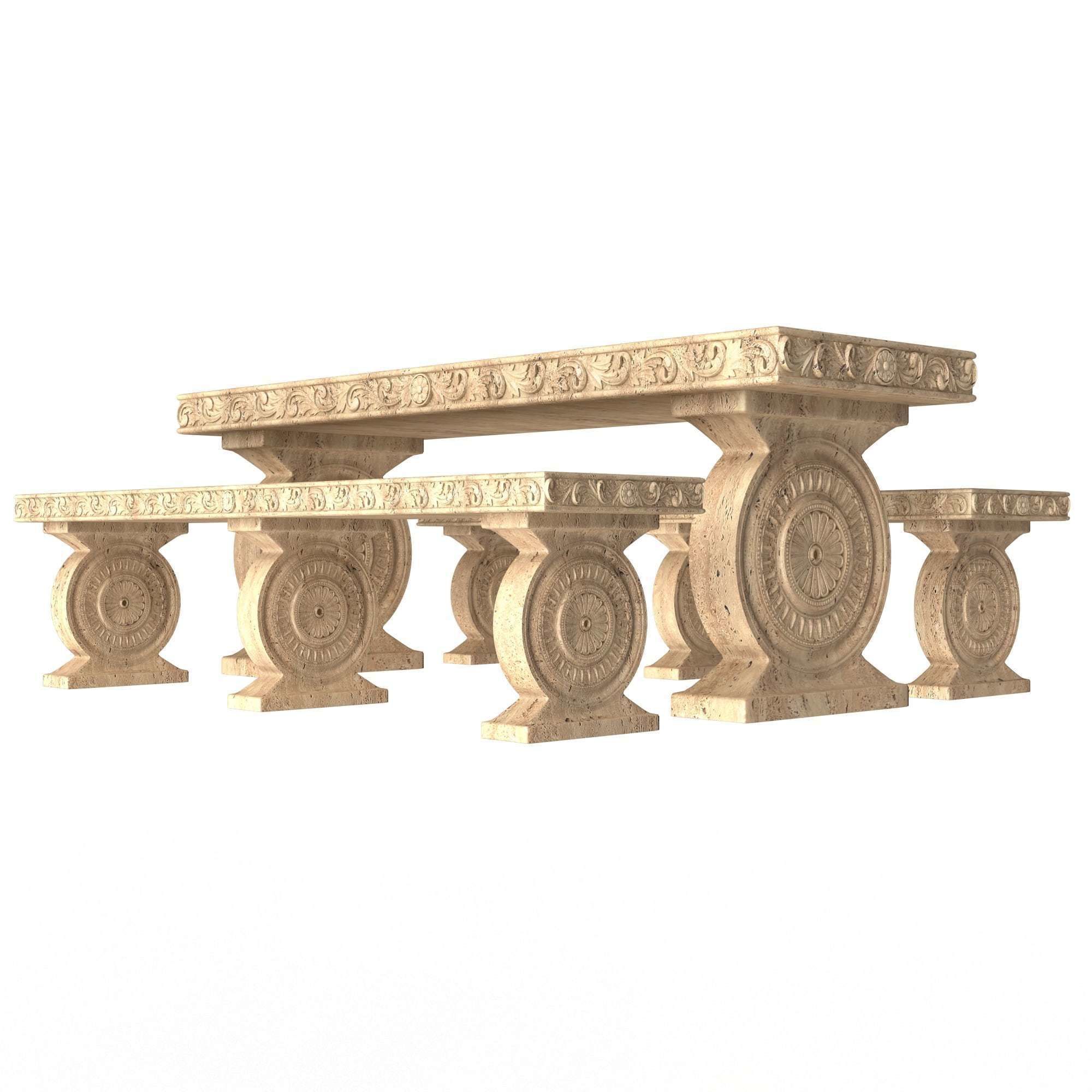 Stone Bench and Table Collection Low-poly 3D model_1