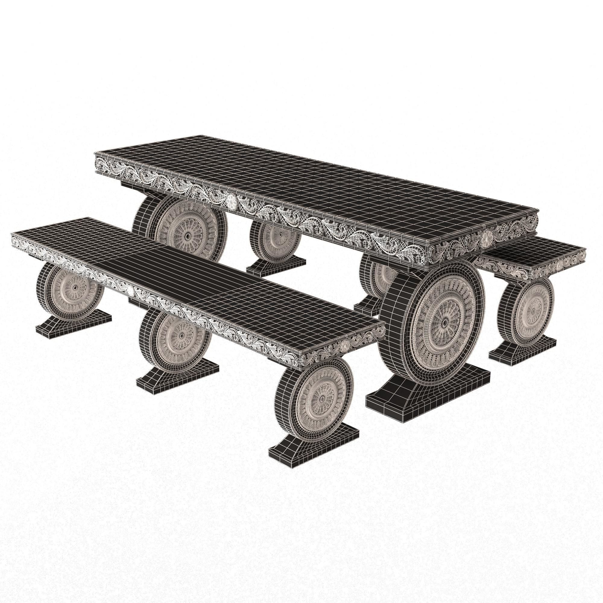 Stone Bench and Table Collection Low-poly 3D model_35