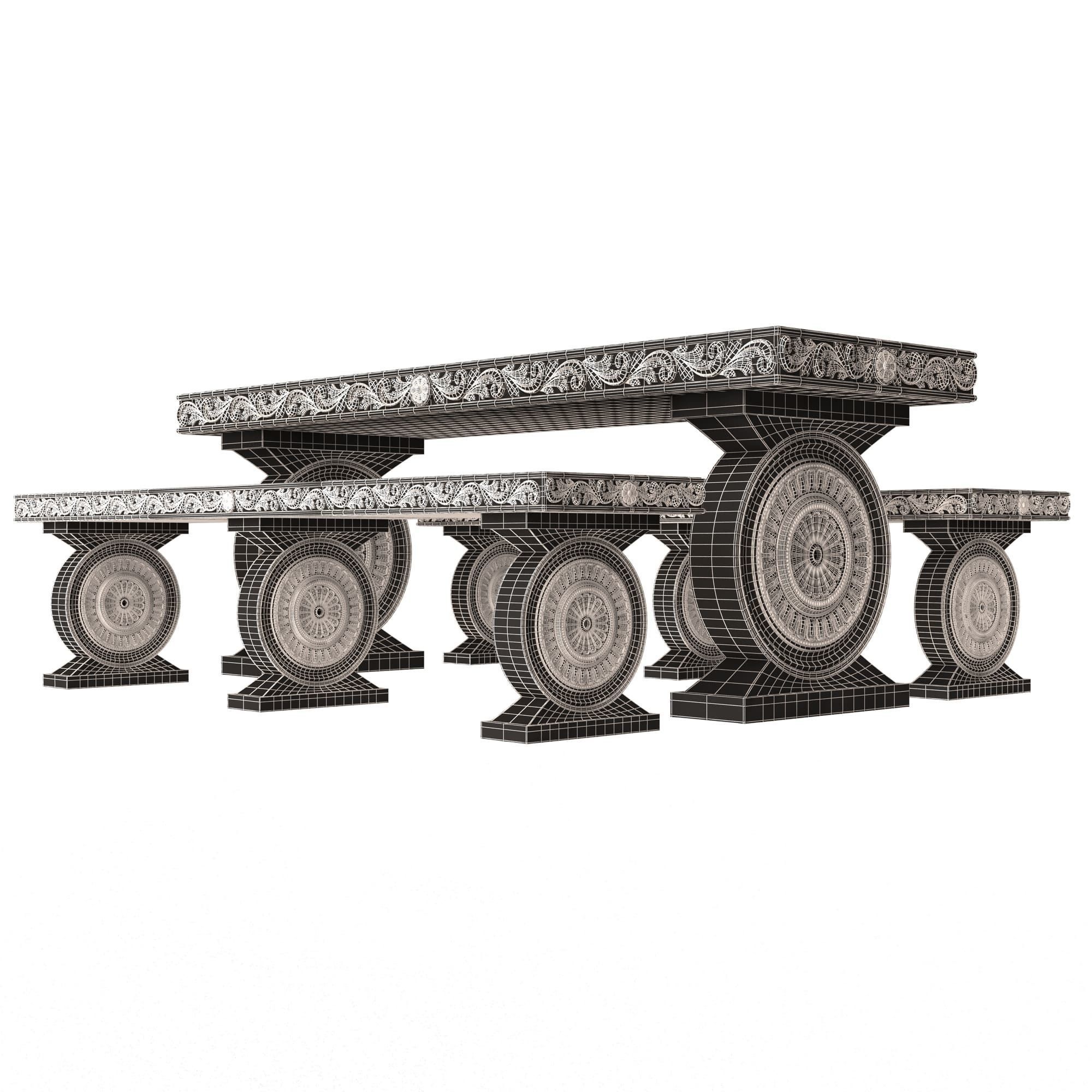 Stone Bench and Table Collection Low-poly 3D model_33