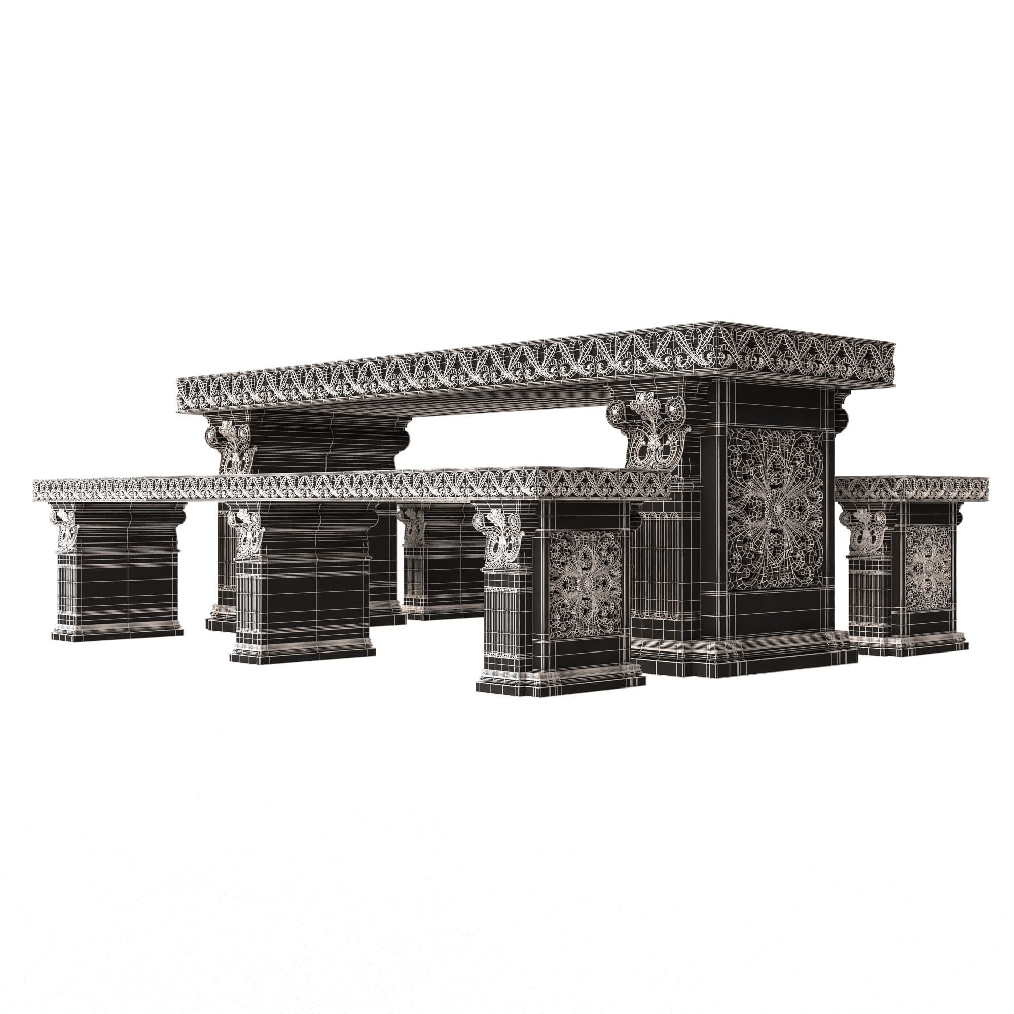 Stone Bench and Table Collection Low-poly 3D model_37