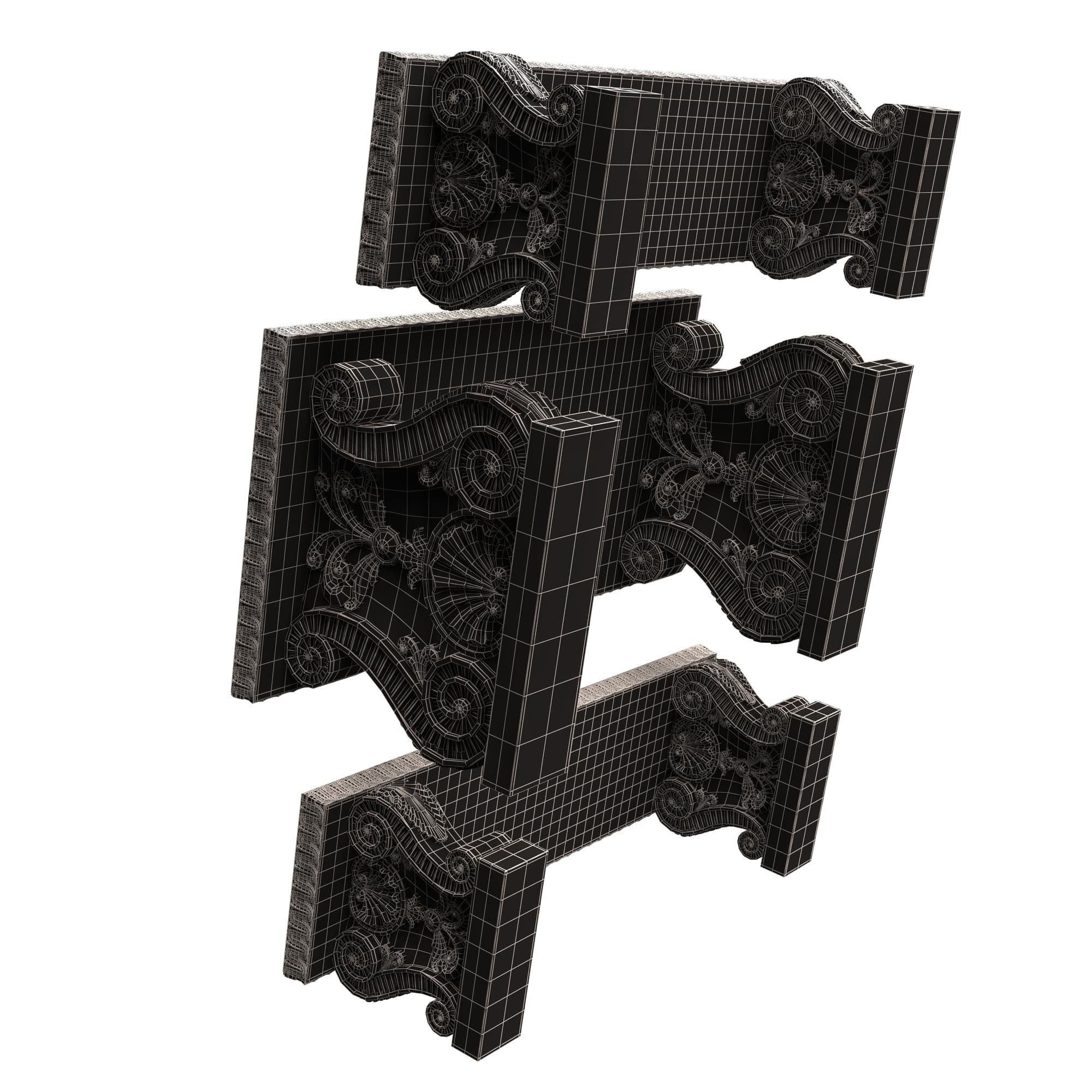 Stone Bench and Table Collection Low-poly 3D model_47